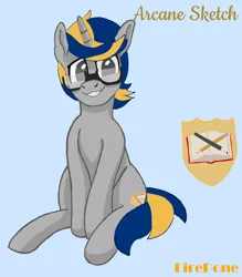 Size: 3960x4512 | Tagged: safe, artist:firepone, derpibooru import, oc, oc:arcane sketch, pony, unicorn, cute, glasses, image, male, png, reference, sitting, smiling, stallion