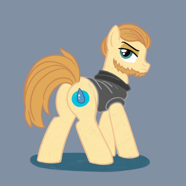 Size: 2000x2000 | Tagged: safe, artist:mediocremare, derpibooru import, oc, ponified, earth pony, pony, beard, clothes, facial hair, gray background, image, jacket, jpeg, looking back, male, simple background, solo, stallion