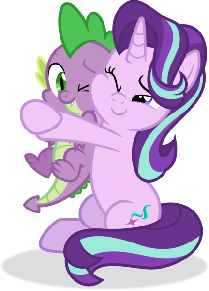 Size: 3899x5416 | Tagged: safe, artist:kojibiose, artist:titanium-pony, derpibooru import, spike, starlight glimmer, dragon, pony, unicorn, the ending of the end, cute, female, glimmerbetes, hug, image, male, png, shipping, simple background, sparlight, spikabetes, straight, transparent background