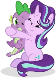 Size: 3899x5416 | Tagged: safe, artist:kojibiose, artist:titanium-pony, derpibooru import, spike, starlight glimmer, dragon, pony, unicorn, the ending of the end, cute, female, glimmerbetes, hug, image, male, png, shipping, simple background, sparlight, spikabetes, straight, transparent background