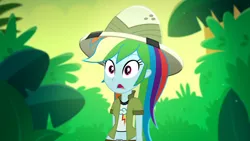 Size: 3410x1920 | Tagged: safe, derpibooru import, screencap, rainbow dash, eqg summertime shorts, equestria girls, leaping off the page, clothes, cutie mark, cutie mark on clothes, female, high res, image, jpeg, open mouth, solo