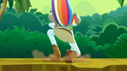 Size: 3410x1920 | Tagged: safe, derpibooru import, screencap, rainbow dash, eqg summertime shorts, equestria girls, leaping off the page, boots, clothes, female, high res, image, jpeg, shoes, solo