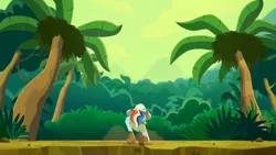 Size: 3410x1920 | Tagged: safe, derpibooru import, screencap, rainbow dash, eqg summertime shorts, equestria girls, leaping off the page, boots, clothes, female, high res, image, jpeg, palm tree, shoes, solo, tree