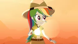 Size: 3410x1920 | Tagged: safe, derpibooru import, screencap, rainbow dash, eqg summertime shorts, equestria girls, leaping off the page, clothes, cutie mark, cutie mark on clothes, female, flashlight (object), high res, image, jpeg, lip bite, solo