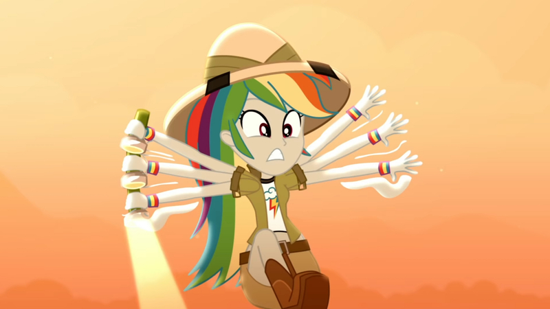 Size: 3410x1920 | Tagged: safe, derpibooru import, screencap, rainbow dash, eqg summertime shorts, equestria girls, leaping off the page, boots, clothes, cutie mark, cutie mark on clothes, female, flashlight (object), high res, image, jpeg, shoes, solo