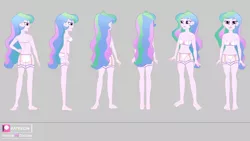 Size: 4465x2516 | Tagged: suggestive, artist:invisibleink, derpibooru import, princess celestia, equestria girls, barefoot, bra, butt, clothes, feet, female, frilly underwear, garter belt, gray background, image, lingerie, panties, png, principal celestia, reference sheet, simple background, solo, solo female, turnaround, underwear, white underwear