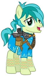 Size: 1500x2497 | Tagged: safe, artist:sketchmcreations, derpibooru import, sandbar, earth pony, alternate hairstyle, bag, hood, image, link, male, open mouth, png, ponytail, saddle bag, simple background, smiling, teenager, the legend of zelda, the legend of zelda: breath of the wild, transparent background, tunic, vector