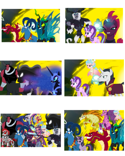 Size: 4096x5120 | Tagged: safe, artist:gojira1604shinomura, derpibooru import, edit, vector edit, adagio dazzle, aria blaze, chancellor neighsay, cosmos (character), cozy glow, garble, grogar, lord tirek, mean twilight sparkle, nightmare moon, pony of shadows, princess eris, queen chrysalis, starlight glimmer, storm king, tempest shadow, oc, oc:ivisren red, alicorn, centaur, cyborg, cyborg pony, draconequus, human, pony, robot, robot pony, sheep, storm creature, taur, unicorn, equestria girls, my little pony: the movie, the ending of the end, alicornified, alternate ending, antagonist, bell, cozycorn, grogar's bell, image, legion of doom, male, png, race swap, ram, s5 starlight, ultimate chrysalis, vector