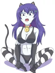 Size: 2245x2952 | Tagged: suggestive, artist:sumin6301, derpibooru import, rarity, cat, equestria girls, alternate hairstyle, bell, bell collar, belly button, belly piercing, bellyring, bikini, breasts, busty rarity, cat bell, cat ears, cat tail, catgirl, clothes, collar, evening gloves, fangs, gloves, hairclip, image, jpeg, lipstick, long gloves, open mouth, paw socks, piercing, raricat, sitting, striped stockings, swimsuit, tail