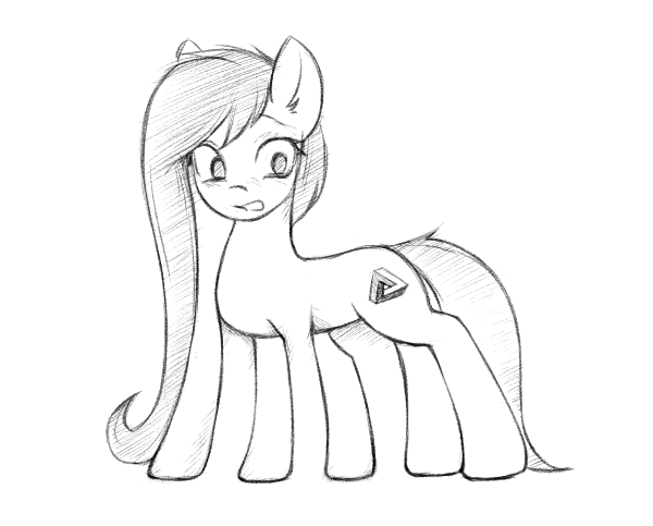 Size: 600x483 | Tagged: safe, artist:fajeh, derpibooru import, earth pony, female, image, modern art, monochrome, optical illusion, png, sketch, solo, solo female