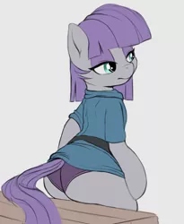 Size: 1233x1507 | Tagged: suggestive, artist:anonymous, artist:spectre-z, derpibooru import, edit, maud pie, earth pony, pony, bench, boulder buns, butt, clothes, drawpile, dress, dress lift, eyeshadow, female, gray background, image, lidded eyes, makeup, mare, panties, plot, png, purple underwear, simple background, sitting, sketch, solo, solo female, stupid sexy maud pie, underwear, white background