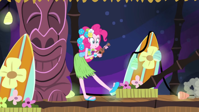 Size: 3410x1920 | Tagged: safe, derpibooru import, screencap, pinkie pie, equestria girls, rainbow rocks, shake your tail, :o, female, high res, image, jpeg, musical instrument, open mouth, sandals, sleeveless, solo, ukulele