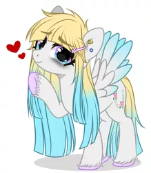 Size: 1174x1341 | Tagged: safe, artist:carbutt69, artist:jeffapegas, derpibooru import, oc, oc:brave jockey, unofficial characters only, pegasus, base used, colored hooves, colored wings, ear piercing, earring, feral, hairpin, heart, image, jewelry, jpeg, multicolored eyes, multicolored hair, piercing, simple background, solo, waving, white background, wings