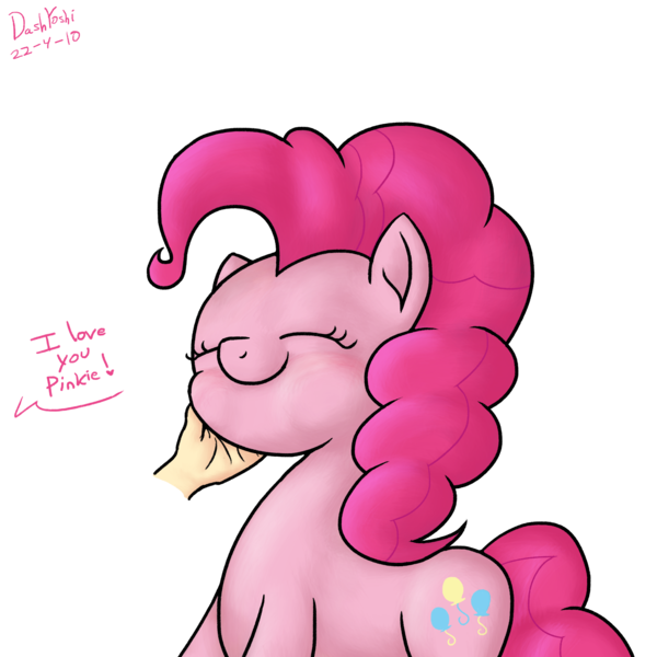 Size: 2000x2000 | Tagged: safe, artist:dashyoshi, derpibooru import, pinkie pie, earth pony, pony, blushing, caress, cute, diapinkes, eyes closed, hand, i love you, image, krita, offscreen character, offscreen human, png, simple background, solo, transparent background