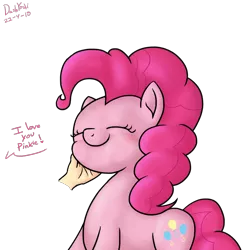 Size: 2000x2000 | Tagged: safe, artist:dashyoshi, derpibooru import, pinkie pie, earth pony, pony, blushing, caress, cute, diapinkes, eyes closed, hand, i love you, image, krita, offscreen character, offscreen human, png, simple background, solo, transparent background