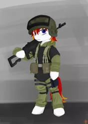 Size: 2480x3508 | Tagged: safe, artist:cunben_mapleleaf, derpibooru import, oc, oc:sovietsnow, pony, armor, bipedal, female, frown, gun, image, jpeg, mare, soldier, weapon