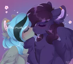 Size: 4096x3625 | Tagged: safe, artist:toffie, derpibooru import, oc, oc:luny, oc:pestyskillengton, pegasus, couple, female, heart, image, jewelry, kissing, lesbian, love, married, married couple, png, ring, wedding ring