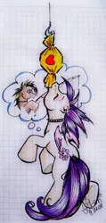 Size: 351x740 | Tagged: safe, artist:fukari, derpibooru import, oc, unofficial characters only, pegasus, pony, candy, duo, eyes closed, fishing rod, food, graph paper, image, jpeg, kissing, pegasus oc, thought bubble, traditional art, underhoof, wings