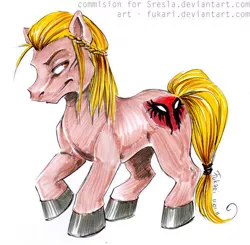 Size: 515x504 | Tagged: safe, artist:fukari, derpibooru import, ponified, earth pony, pony, colored hooves, dragon age, image, jpeg, male, solo, stallion, traditional art, zevran arainai