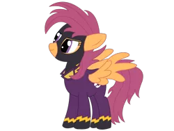 Size: 1024x768 | Tagged: safe, artist:xaphriel, derpibooru import, scootaloo, pegasus, pony, alternate hairstyle, alternate universe, base used, clothes, costume, female, image, mare, older, older scootaloo, png, shadowbolt scootaloo, shadowbolts costume, simple background, smiling, solo, transparent background, wings