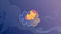 Size: 1920x1080 | Tagged: safe, artist:stasysolitude, derpibooru import, scootaloo, pegasus, pony, cloud, cloudy, cute, cutealoo, female, filly, foal, image, on a cloud, png, sleeping, solo, stars