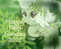 Size: 4688x3767 | Tagged: safe, artist:lincolnbrewsterfan, derpibooru import, oc, oc:palm sundae, earth pony, pony, my little pony: the movie, .svg available, bible, branches, christianity, cute face, cute smile, earth pony oc, female, food, gradient background, green, green eyes, holding, hoof hold, ice cream, image, looking at you, mare, movie accurate, name pun, nc-tv signature, no base, palm, palm sunday, palm tree, png, signature, simple background, smiling, smiling at you, tree, tree branch, vector