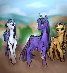 Size: 1100x1200 | Tagged: safe, artist:tatsuk0, derpibooru import, applejack, rarity, twilight sparkle, earth pony, pony, unicorn, female, hoof shoes, image, jpeg, mare, smiling, trio, unicorn twilight