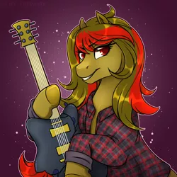 Size: 1600x1600 | Tagged: safe, artist:acry-artwork, derpibooru import, oc, unofficial characters only, earth pony, earth pony oc, flannel, flannel shirt, guitar, image, jpeg, musical instrument, solo