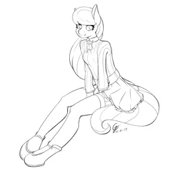 Size: 800x800 | Tagged: safe, artist:laptop-pone, derpibooru import, octavia melody, anthro, earth pony, unguligrade anthro, clothes, female, hoof shoes, image, lineart, monochrome, png, skirt, socks, solo, stockings, thigh highs