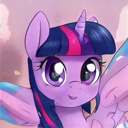 Size: 1024x1024 | Tagged: safe, artist:thisponydoesnotexist, derpibooru import, machine learning generated, alicorn, cute, image, jpeg, neural network, not twilight sparkle, smiling, spread wings, wingboner, wings