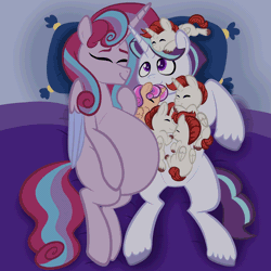 Size: 2048x2048 | Tagged: safe, artist:chelseawest, derpibooru import, oc, oc:frosted diamond, oc:mi amore ruby heart, unofficial characters only, alicorn, pony, unicorn, alicorn oc, animated, cuddling, cute, eyes closed, father and child, female, fetus, gif, glow, glowing horn, happy, high res, hoof on belly, horn, husband and wife, image, lying down, magic, magic aura, male, mother and child, multiple pregnancy, oc x oc, ocbetes, offspring, offspring shipping, offspring's offspring, parent:oc:frosted diamond, parent:oc:glimmering shield, parent:oc:mi amore rose heart, parent:oc:mi amore ruby heart, parents:oc x oc, petalverse, pregnant, quints, quintuplets, sextuplets, shipping, siblings, sleeping, straight, unicorn oc, uterus, wings, x-ray