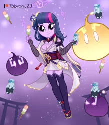 Size: 1738x1995 | Tagged: safe, artist:tabrony23, derpibooru import, twilight sparkle, equestria girls, beautiful, breasts, clothes, cosplay, costume, crossover, cute, dress, ei (genshin impact), female, food, genshin impact, high res, image, looking at you, milk, patreon, patreon logo, png, raiden shogun (genshin impact), shoes, slimes (genshin impact), smiling, socks, solo, stockings, thigh highs, video game crossover