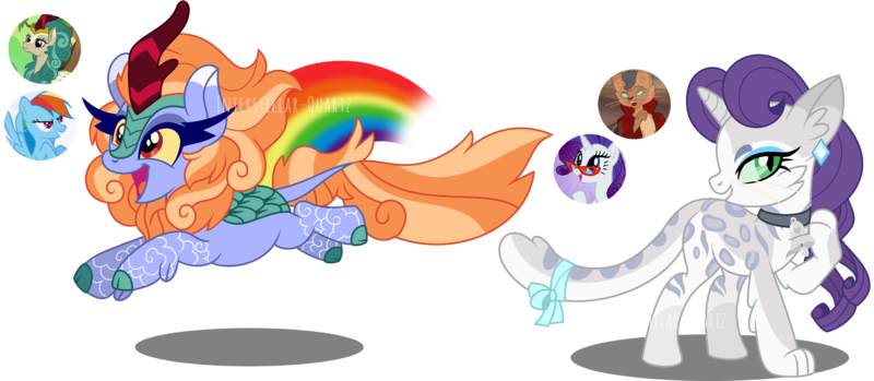 Size: 3813x1662 | Tagged: safe, artist:interstellar-quartz, derpibooru import, capper dapperpaws, rain shine, rainbow dash, rarity, oc, abyssinian, hybrid, kirin, pegasus, unicorn, my little pony: the movie, colored sclera, female, grin, image, interspecies offspring, magical lesbian spawn, male, offspring, open mouth, parent:capper, parent:capper dapperpaws, parent:rain shine, parent:rainbow dash, parent:rarity, parents:capperity, png, rainbow, simple background, smiling, transparent background