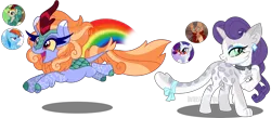 Size: 3813x1662 | Tagged: safe, artist:interstellar-quartz, derpibooru import, capper dapperpaws, rain shine, rainbow dash, rarity, oc, abyssinian, hybrid, kirin, pegasus, unicorn, my little pony: the movie, colored sclera, female, grin, image, interspecies offspring, magical lesbian spawn, male, offspring, open mouth, parent:capper, parent:capper dapperpaws, parent:rain shine, parent:rainbow dash, parent:rarity, parents:capperity, png, rainbow, simple background, smiling, transparent background