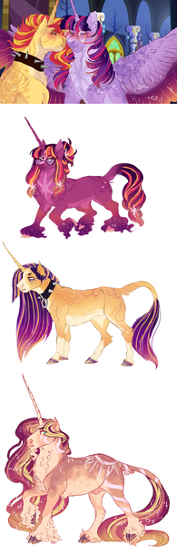 Size: 3467x10665 | Tagged: safe, artist:mysthooves, derpibooru import, sunset shimmer, twilight sparkle, oc, oc:daydream glow, oc:glooming nightfall, oc:glowing dusk, pony, unicorn, female, image, lesbian, magical lesbian spawn, male, mare, offspring, parent:sunset shimmer, parent:twilight sparkle, parents:sunsetsparkle, png, shipping, stallion, sunsetsparkle