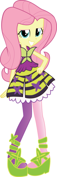 Size: 433x1345 | Tagged: safe, artist:hoodie-stalker, derpibooru import, fluttershy, equestria girls, rainbow rocks, clothes, dress, female, grin, hand on hip, image, platform shoes, png, simple background, smiling, solo, transparent background