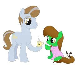 Size: 2048x1701 | Tagged: safe, artist:dyonys, derpibooru import, oc, oc:high current, oc:lucky brush, unofficial characters only, earth pony, pony, clothes, female, filly, foal, freckles, grandfather, grandparent and grandchild moment, image, male, milk, nightgown, plushie, png, simple background, transparent background, wholesome