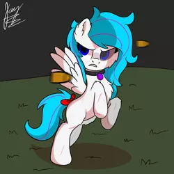 Size: 2048x2048 | Tagged: safe, artist:jay_wackal, derpibooru import, oc, unofficial characters only, pegasus, bow, bullet, choker, fight, hair bow, image, pegasus oc, pegasus wings, png, shooting, wings