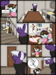 Size: 1750x2333 | Tagged: safe, artist:99999999000, derpibooru import, oc, oc:firearm king, oc:li jie ai, unofficial characters only, earth pony, pony, comic:journey, bed, bed room, clothes, comic, couch, doll, door, female, filly, foal, image, kitchen, male, png, room, toy