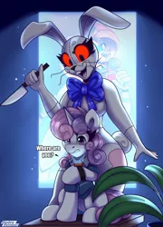 Size: 1800x2500 | Tagged: safe, artist:shadowreindeer, derpibooru import, sweetie belle, anthro, rabbit, unicorn, animal, anthro with ponies, crossover, five nights at freddy's, furry, image, jpeg, vanny