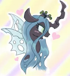 Size: 1881x2048 | Tagged: safe, artist:tiga mega, derpibooru import, queen chrysalis, changeling, changeling queen, pony, bust, female, heart, horn, image, jpeg, mare, solo, wings