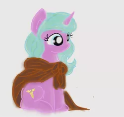 Size: 2048x1923 | Tagged: safe, artist:tiga mega, derpibooru import, idw, radiant hope, pony, unicorn, caduceus, cloak, clothes, female, horn, image, jpeg, mare, simple background, sitting, smiling, solo, white background