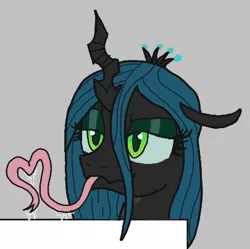 Size: 405x404 | Tagged: safe, artist:legendoflink, derpibooru import, queen chrysalis, alicorn, pony, aggie.io, bust, female, heart, horn, image, long tongue, lowres, mare, picture for breezies, png, prehensile tongue, raised eyebrow, simple background, tongue out, wingding eyes