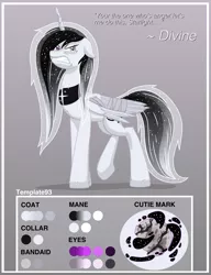Size: 3300x4300 | Tagged: safe, artist:template93, derpibooru import, oc, alicorn, angry, bandage, collar, cracked horn, evil, female, flowing mane, horn, image, png, reference sheet, stars