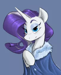 Size: 900x1100 | Tagged: safe, artist:sinrar, derpibooru import, rarity, pony, unicorn, the last problem, blue background, bust, cloak, clothes, female, image, mare, older, older rarity, png, simple background, solo