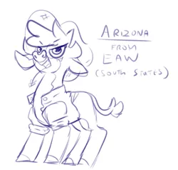 Size: 583x556 | Tagged: safe, artist:azulejo, derpibooru import, cow, equestria at war mod, them's fightin' herds, arizona (tfh), community related, cowboy hat, eyebrows, eyebrows visible through hair, female, hat, image, monochrome, png, simple background, sketch, solo, white background