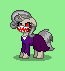 Size: 65x71 | Tagged: semi-grimdark, artist:dematrix, derpibooru import, ghost, original species, pony, undead, unicorn, youkai, pony town, angry, clothes, dress, female, green background, image, kuchisake onna, mare, pixel art, png, red eyes, ripped mouth, ripping clothes, simple background