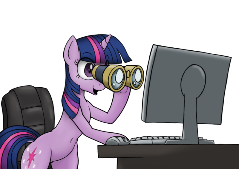 Size: 1200x850 | Tagged: safe, artist:anearbyanimal, artist:jessijinx, derpibooru import, edit, twilight sparkle, semi-anthro, unicorn, belly button, binoculars, bipedal, bipedal leaning, butt, chair, computer, computer monitor, computer mouse, eyes on the prize, female, hoof hold, huge butt, image, keyboard, large butt, leaning, meme, monitor, open mouth, open smile, png, ponified meme, reaction image, simple background, smiling, solo, transparent background, unicorn twilight