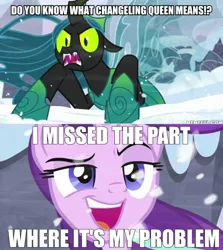 Size: 600x674 | Tagged: safe, derpibooru import, edit, edited screencap, screencap, queen chrysalis, starlight glimmer, the ending of the end, caption, image, jpeg, meme, spider-man 3, text, ultimate chrysalis