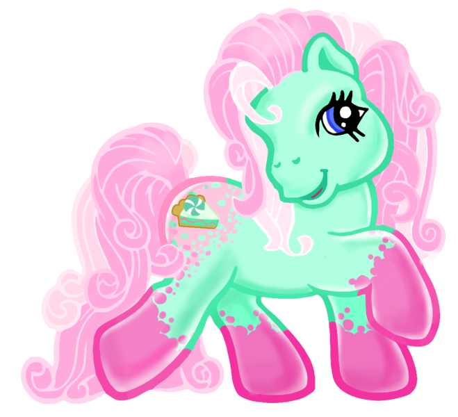 Size: 1080x984 | Tagged: safe, artist:vernorexia, derpibooru import, minty, pinkie pie (g3), oc, oc:lime pie, earth pony, pony, appaloosa, blue eyes, coat markings, curly hair, curly mane, fusion, g3, image, multicolored coat, png, request, requested art, socks (coat marking), solo, spots